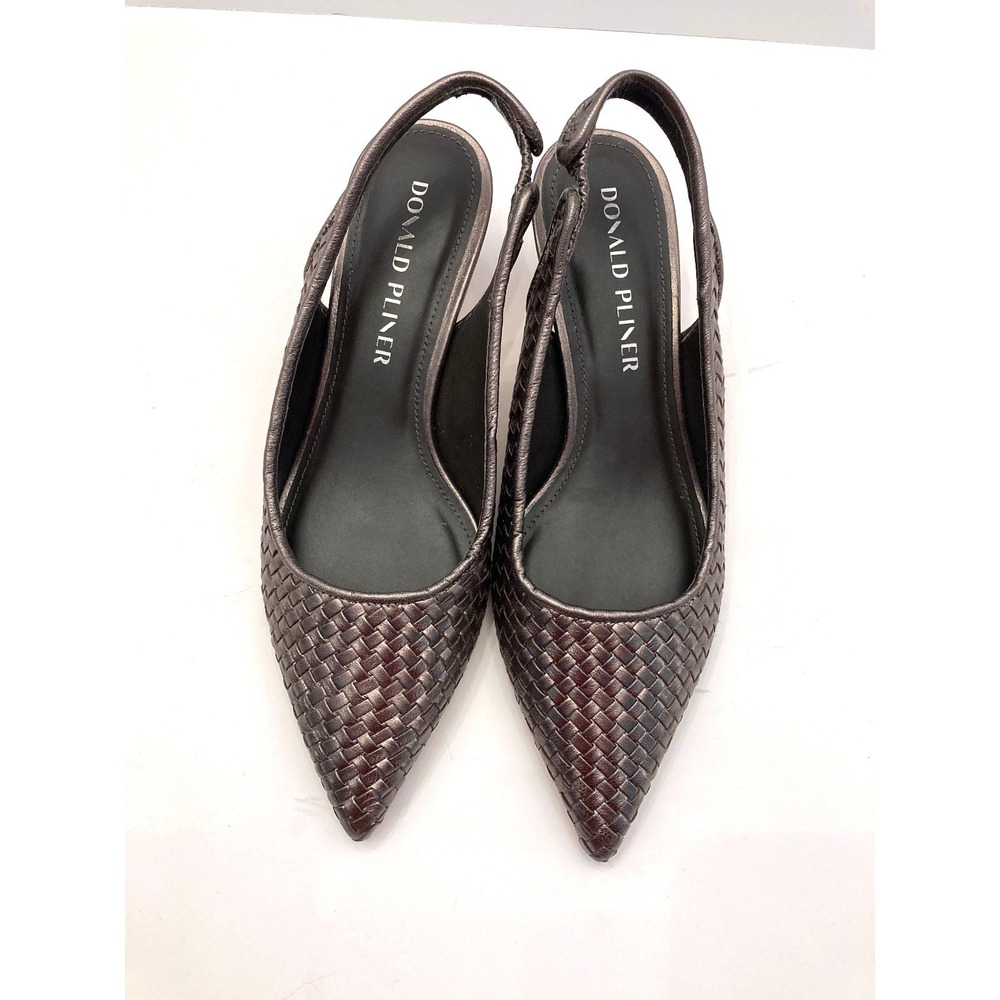 Donald Pliner Olympia Slingback Pumps Pewter Womens 6M Leather Woven Pointed Toe